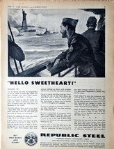 Republic Steel Hello Sweetheart Statue Liberty 1943 Vintage Print Ad-WWII - $10.12