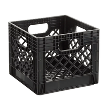16QT Heavy-Duty Plastic Milk Crate Black with Built-In Handles - $26.10 CAD