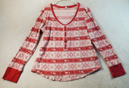 Victoria&#39;s Secret Pajama Top Womens Large Red Beige Geo Print Long Sleeve Button - £11.00 GBP