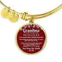 Grandma I Love You Because Engraved 18k Gold Circle Bangle Bracelet - £44.26 GBP