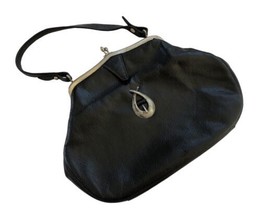 Vtg handbag purse Stylecraft of MIAMI Black Lea Silver Accent Enbellishment - $16.70