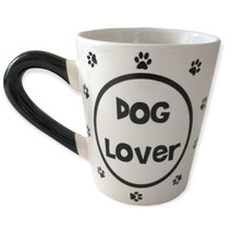 Paw Print Dog Lover Coffee Mug Cup Puppy Enjoy Life Large Black White Ceramic  - £14.22 GBP
