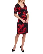 New Anne Klein Black Red Floral Career Sheath Dress Size L Size Xl $119 - £56.97 GBP