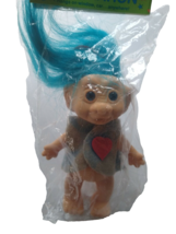 Love Troll Vintage Vinyl Doll Blue Hair Red Heart 1970s Sealed In Bag Wi... - £19.81 GBP