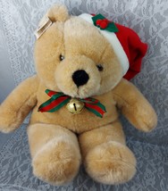 Chrisha Playful Plush Christmas Bear Teddy Tan Red Bell 24&quot; Plush Stuffed 1988 - $108.88