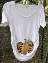 Ginkana Wm. M Shirt Leopard Pumpkin Maternity knit Top Garden Mom S/S ru... - $18.60