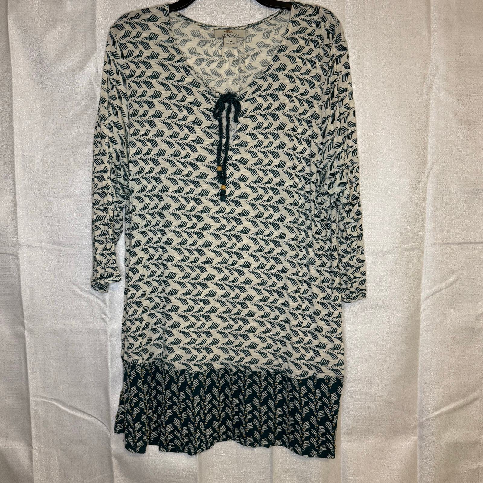 Bob Timberlake XXL Boho Tunic Dress Viscose Tie Neck Embroidered Hem - $24.99