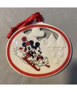 DISNEY PARK MINNIE MICKEY MOUSE SNOW SLEDDING RETIRED CHRISTMAS ORNAMENT - $47.42 CAD