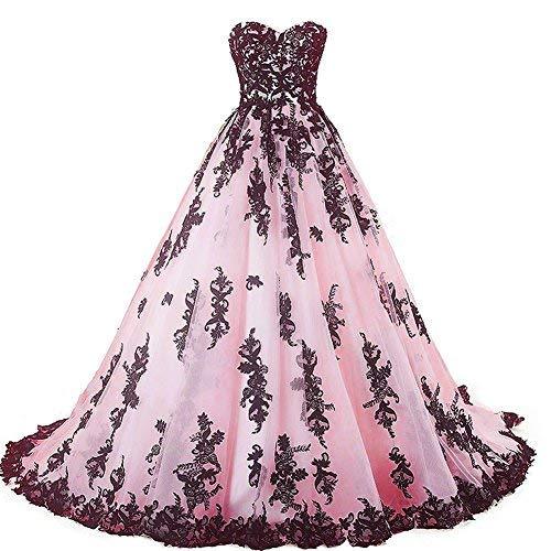 Vintage Gothic Black Lace Ball Gown Long Prom Dresses Wedding Gowns Pink US 16