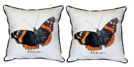 Pair of Betsy Drake Red Admiral Butterfly Large Pillows 18 Inch x 18 Inch - £69.76 GBP