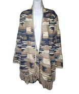 Lucky Brand Aztec Fringe Open Drape Cardigan Brown Blue Tan Women&#39;s Sz S... - $24.58 CAD