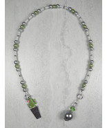 Cactus Beaded Thong Bookmark Glass Pearl Crystal Handmade White Green Gr... - $15.98