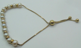 Signed FZN 925 CN Sterling Silver Vermeil Pearl Adjustable Bracelet - £28.13 GBP