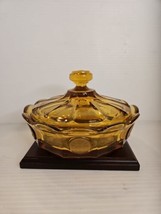 Vintage Fostoria Amber American Coin Dot w Lid Candy Dish - £14.61 GBP