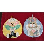 2 Egg Shaped Easter Potholders Padded Colorful Lamb &amp; Bunny 8x 8.5&quot; - €6,93 EUR