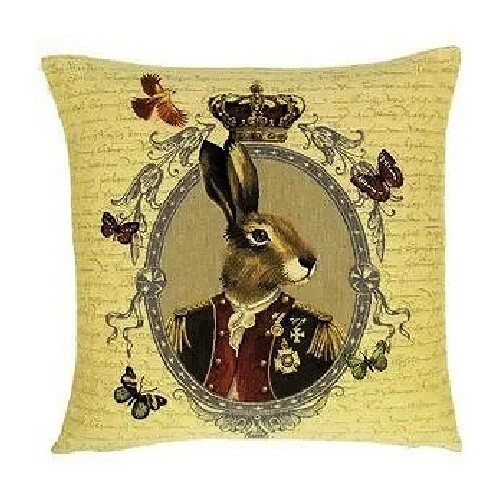 NEW Woven Cotton Jacquard Royal Hare Whimsical Rabbit Pillow Cover 18x18 - £29.63 GBP