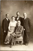 RPPC Men Balding Head Family Portrait Woman Center c1910 Real Photo Postcard U14 - £7.43 GBP