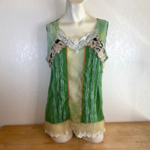 Young Essence Tank Top Womens Size Lg Boho Gypsy Green Lace Poly/Cot Sco... - £15.53 GBP
