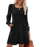 Womens Long Sleeve Sweater Dresses Square Neck Babydoll Fall Dress with ... - €44,06 EUR