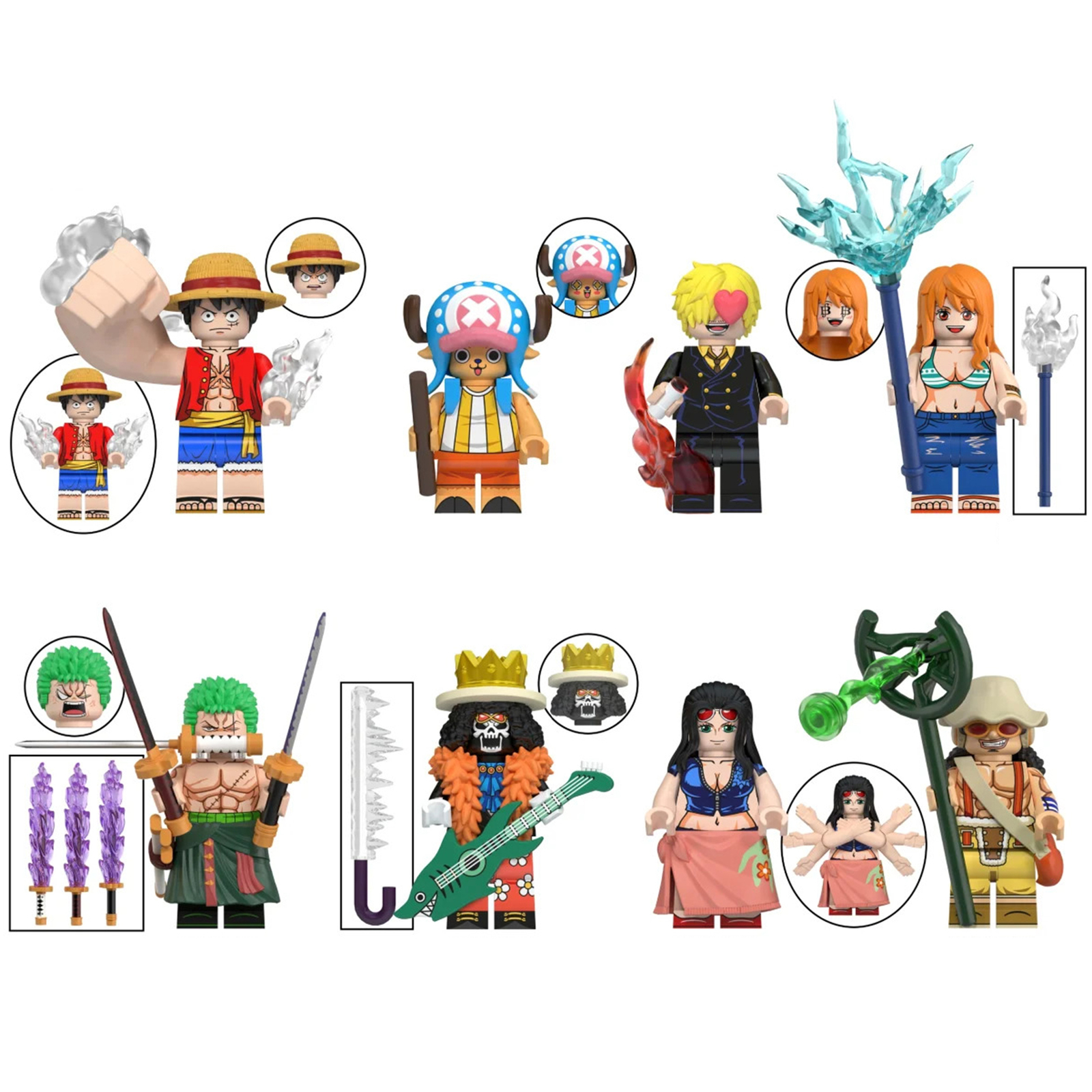 8Pcs One Piece Luffy Minifigures Zoro Brook Robin Usopp Nami Sanji Mini Blocks