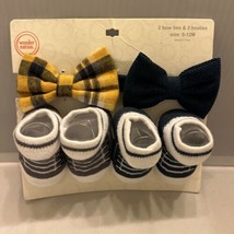 Baby Boys Bow Ties  Booties Socks Set Size 0-12 Months - £7.96 GBP