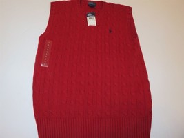 Polo Ralph Lauren Boys Cable Knit Sweater Vest Large 14-16 Red NWT Holiday - £21.66 GBP