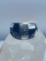 Checkerboard Ring onyx Mother of pearl marcasite cigar band - £51.42 GBP