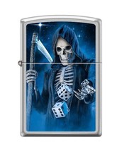 Grim Reaper With Dice Satin Chrome Finish Zippo Lighter - £26.53 GBP