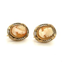 Vtg Signed 12k Gold Filled Art Deco Oval Carved Lady Cameo Screwback Earrings - £38.98 GBP