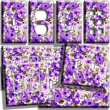 Purple Flowers Pattern Light Switch Outlet Wall Plates Bedroom Floral Art Decor - £9.42 GBP+