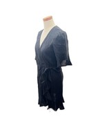 Honorine Wrap Dress 100% Linen Black Ruffled Midi Womens&#39; Size Large Mad... - £73.19 GBP