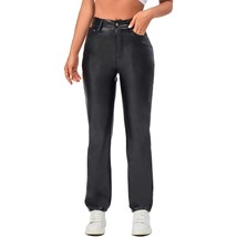 Faux Leather High Waisted Pants L Black Straight Leg Pockets Fleece Line... - $27.74