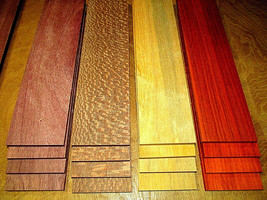 16 Pieces Thin Purpleheart, Leopardwood, Lemonaballi, &amp; Padauk 12&quot; X 3&quot; X 1/4&quot; - £45.85 GBP