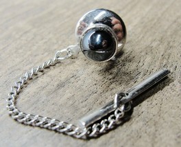 Tie Tack Small Black Round Stone Tux Shirt Dress Suit Vintage - £11.73 GBP