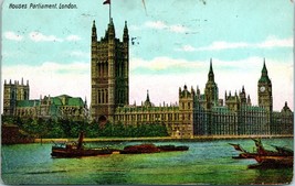 Vtg Postcard 1914 - Houses Parliament - London - Tug in Foreground - £5.45 GBP