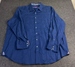 Men’s Robert Graham 3XLB Big Tall Dress Shirt Button Up Blue Flip Cuff P... - $49.44