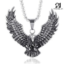 Mens Bald American Eagle Pendant Necklace Punk Jewelry Stainless Steel C... - $11.87