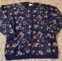Vintage Maurices 90&#39;s embroidered oversized chunky Floral Sweater Women&#39;... - $25.98
