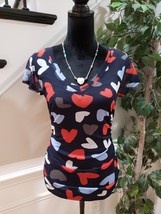 INC International Concepts Multicolor Hearts V-Neck Short Sleeve Top Blo... - $24.75