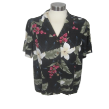 Caribbean Joe vintage Women Top Hawaiian Shirt Large rayon floral luau button up - £22.17 GBP