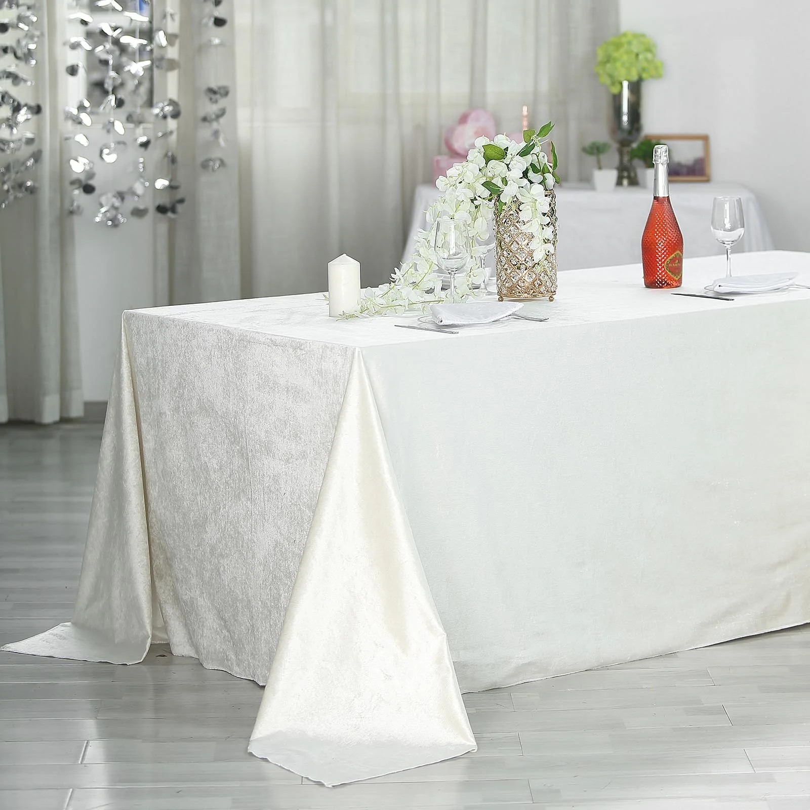 Ivory - 90&quot; x 156&quot; Premium Velvet Rectangle Tablecloth Wedding Party - £69.12 GBP