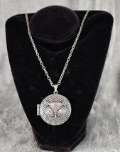 Womens Statement Necklace Silver Tone Owl Rhinestone Locket Grannycore Pendant - £27.84 GBP