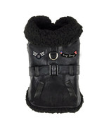 Flight Top Dog Black Faux Leather Bomber Style Harness Coat &amp; Leash Size... - $41.14 CAD