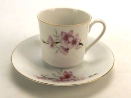 4 oz. Demitasse Cup and Saucer,  White Porcelain w/Pink Petunias, Vintag... - £11.00 GBP