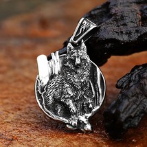 Men Vintage Viking Wolf Pendant Necklace Punk Street Rock Nordic Stainless Steel - £19.08 GBP