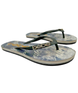 Bebe logo Tamia Black Gold Flip Flops Thong Sandals Women&#39;s size 5/6 - $13.36 CAD