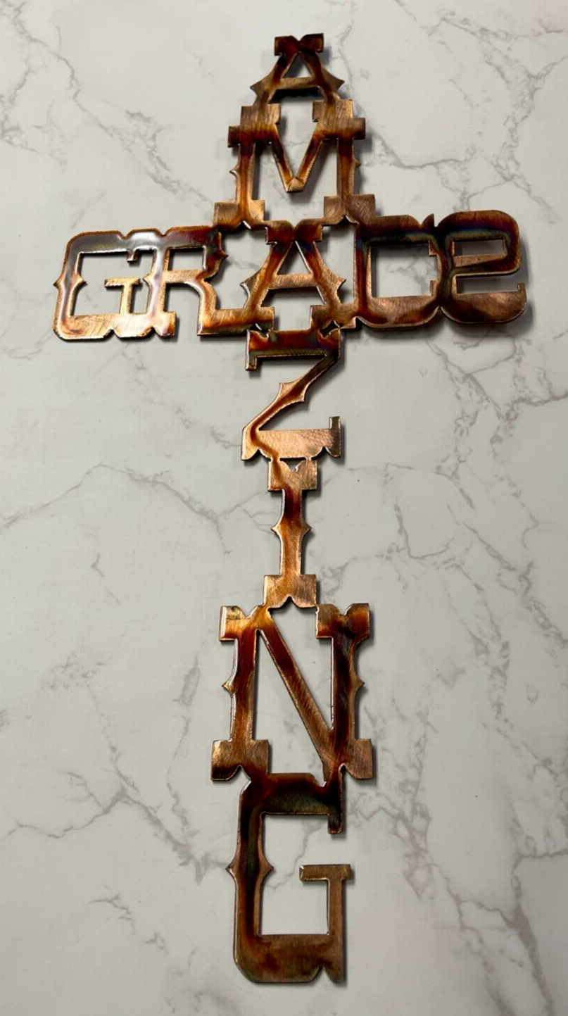 Primary image for Amazing Grace Cross - Metal Wall Art - Copper 18" x 8 1/2"