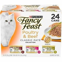 Purina Fancy Feast Grain Free Pate Wet Cat Food Poultry/Beef Collection-(24) 3oz - £29.19 GBP