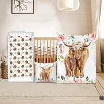 Baby Crib Bedding Set - Highland Cow Design Nursery Bedding 3 Pcs Set - Chic Sof - £42.48 GBP