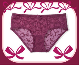 M Raspberry Grape Bow Ribbon Flocked Mesh Victorias Secret Hiphugger Pantie - £8.78 GBP